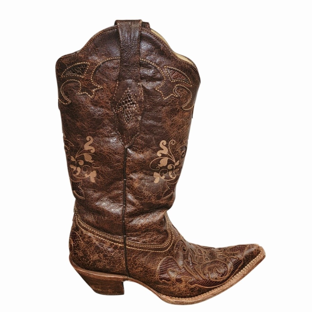Corral Genuine Lizard Cowboy Boots Women's 8.5M Brown Exotic Leather Western - Picture 5 of 11